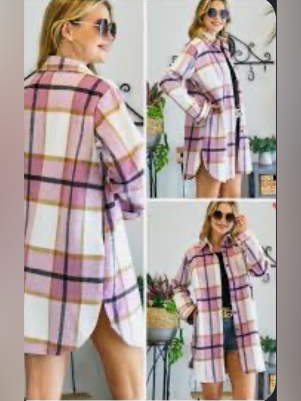 NWOT Sabrina Lauren NY Pink Plaid Longline Shacket
